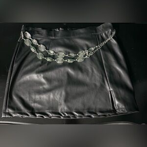 NWT Faux Leather Mini Skirt w/ Metal Belt